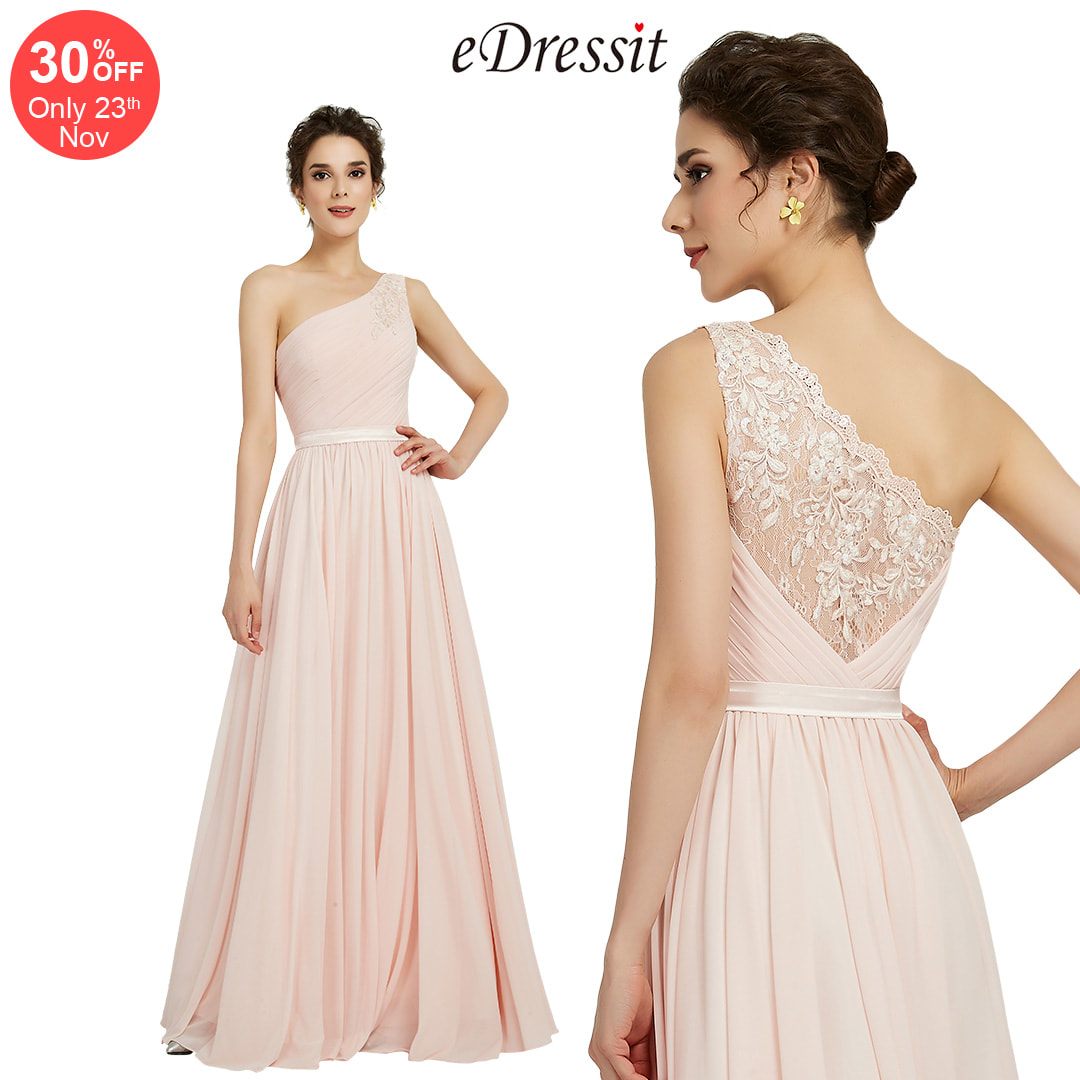Elegant One Shoulder Pink Party Bridesmaid Dress