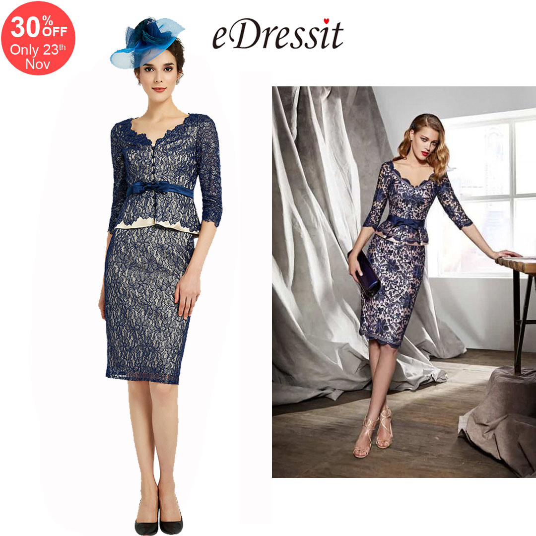 eDressit Blue Floral Lace Mother of the Bride Party Dress