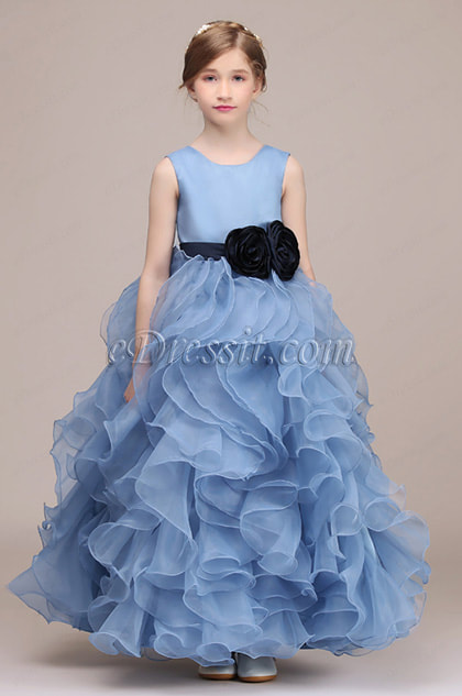 sleeveless layered baby blue flower girl dress