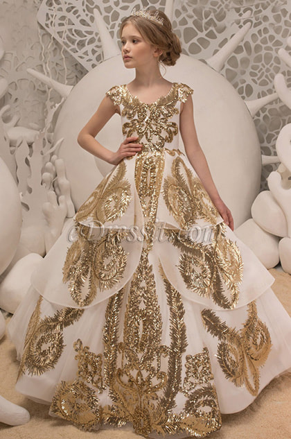 empire gold embroidery puffy ball dress