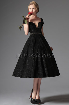 Black Lace Vintage Prom Dress Formal Gown