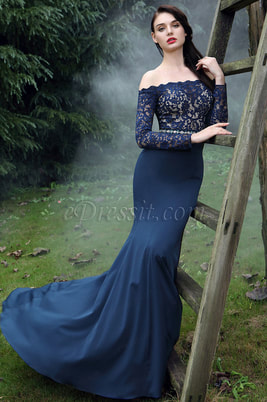 eDressit Long Sleeves Overlace Blue Prom Dress 