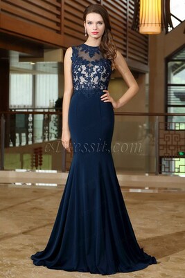     eDressit Blue Sweetheart Formal Gown with Lace Appliques