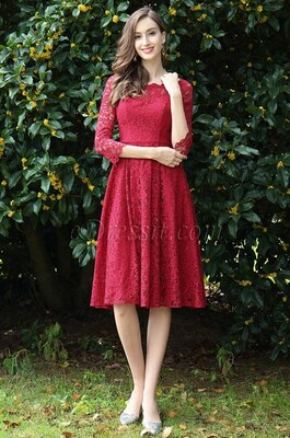 eDressit Long Sleeves Red Lace Cocktail Party Dress