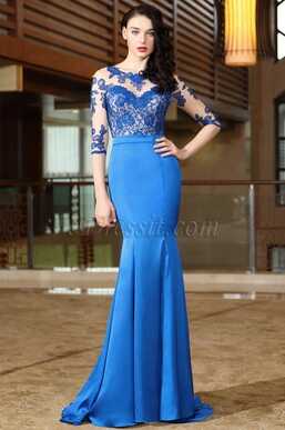 eDressit Blue Half Sleeves Lace Mother of the Bride Dress
