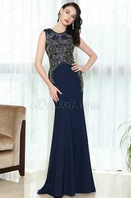 eDressit Blue Lace Beaded Night Dress Ball Gown
