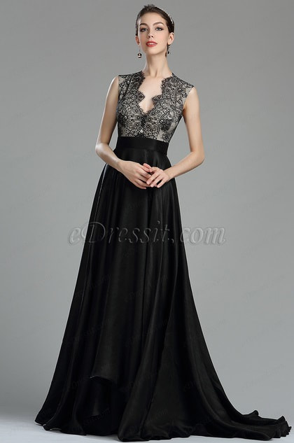 Beautiful Black Long Lace Evening Dressing Gown