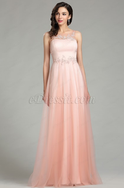 Elegant Pink Long Lace Evening Dress for Women