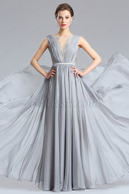 Pretty Grey Long Fashion Designer Dress 