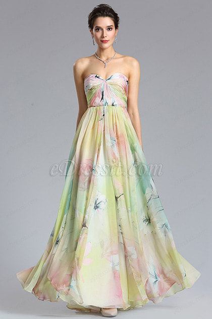 A Line Strapless Print Evening Dress Bridesmaid Dress
