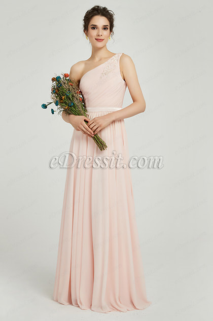 Elegant One Shoulder Pink Party Bridesmaid Dress