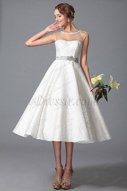 eDressit Sleeveless Sheer Top Tea Length Wedding Gown 