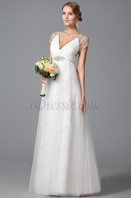 Gorgeous Short Sleeves Wedding Dress With Sparkling