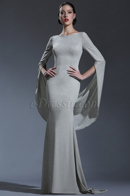 Shiny Grey Couture Occasion Dressing Gown