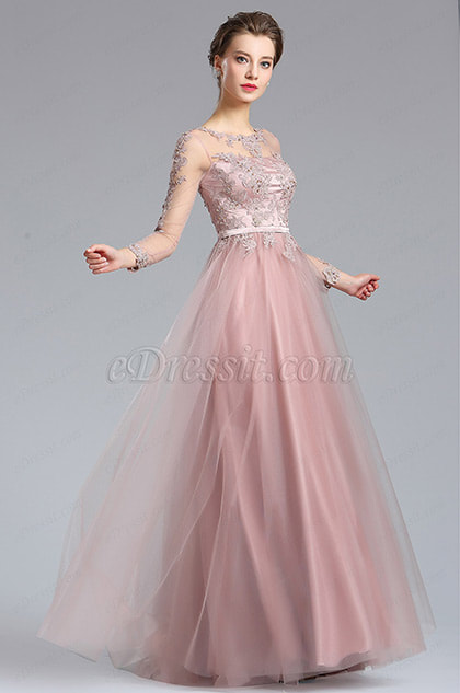 eDressit Elegant Blush Lace Appliques Evening Dress