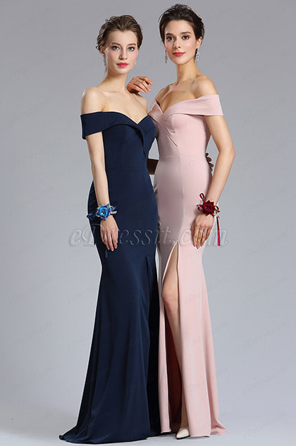 eDressit New Navy Blue Off Shoulder Slit Prom Evening Dress