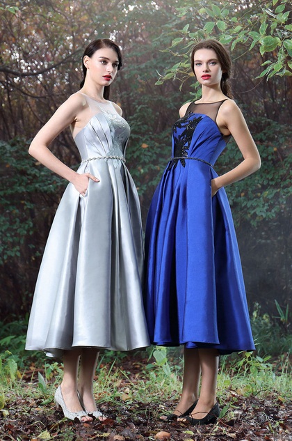 eDressit Blue Tea-length Party Dress with Lace Appliques