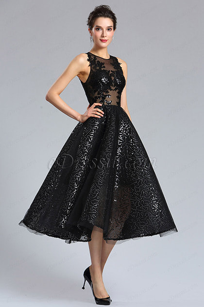 Sexy Black Sequins Cocktail Party Dress