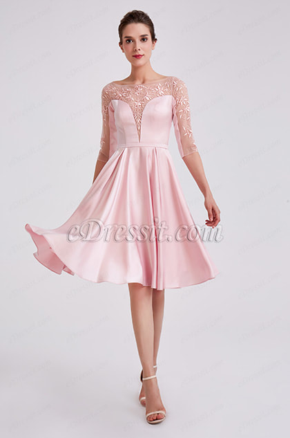Cute Pink Sleeves Short Cocktail Party Dress