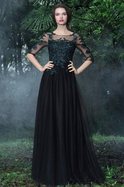 eDressit Black Formal Gowns with Green Lace Appliques