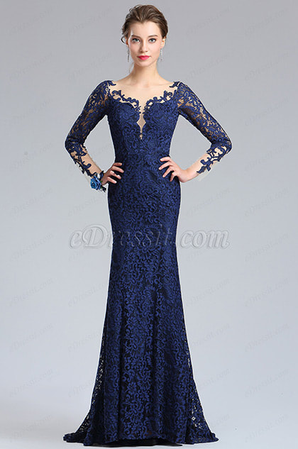 eDressit V-Cut Bodice Sexy Navy Blue Lace Dress Ball Gown