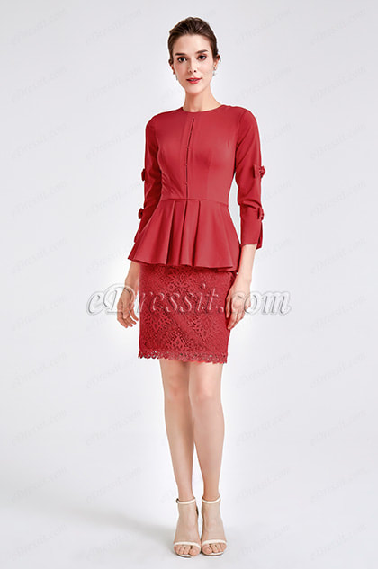 Red Ruffle Party Mother of the Bride Dress