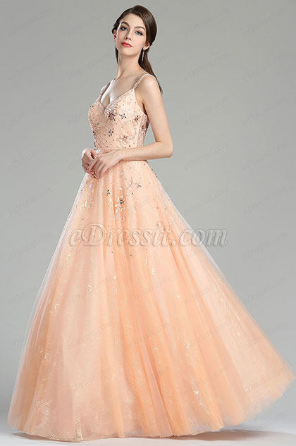Peach Prom Gown Graduation Dress