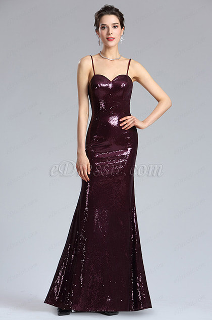Spaghetti Sequins Formal Party Evening Dress