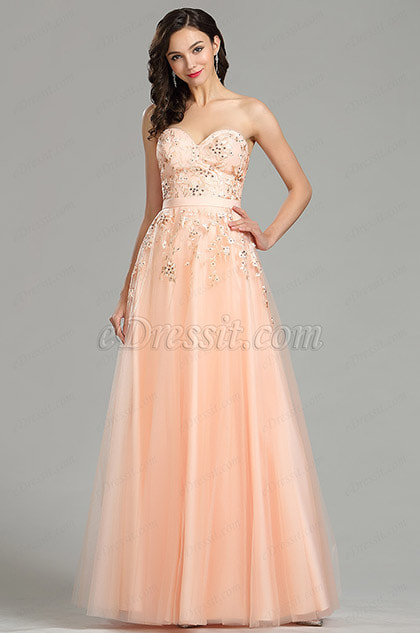Peach Strapless Evening Dress Prom Gown
