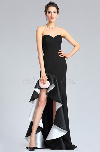 Sweet-Heart Black Slit Prom Evening Party Dress